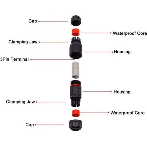 10x Connecteur Électrique Étanche IP68 3 Broches Femelle, Raccord Câble Extérieur Prise Courant Fil Imperméable