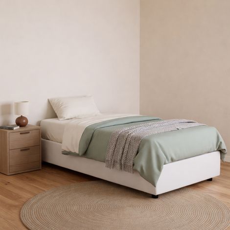 Talamo Italia Letto singolo Benedetta, Letto contenitore con rivestimento in ecopelle, 100% Made in Italy, Apertura frontale, con materasso Cm 80x200 incluso, Bianco, con imballo rinforzato (1/5)