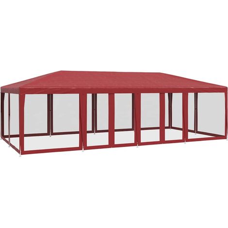 Tente de fête avec 12parois latérales en maille rouge 8x4m PEHD (1/5)