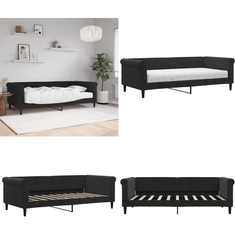 Sofá cama con colchón terciopelo negro 90x190 cm - Colchón de espuma - Sofá cama negro