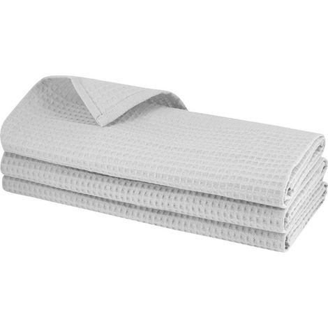 Lot de 3 torchons de vaisselle gris clair argenté 100 % coton avec crochet de suspension 70 x 50 cm piqué gaufré torchon de cuisine torchon de nettoyage motif (1/5)