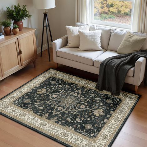 Vintage Tapis de Salon 120x180 cm Lavable Noir/Beige Tapis Salon, Tapis Chambre, Lavable en Machine, Vintage, Boho, Rétro, Antidérapant, Cuisine, Salle à Manger, Douce, OEKO (1/5)