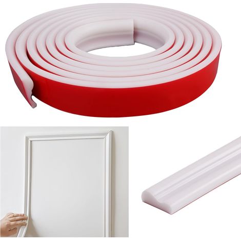 3 Mètres Moulure Flexible Auto-Adhésive à Décoller et à Coller 3 m x 32 mm  TPE Étanche Moulures Murales en Stuc Autocollantes, Moulure Décorative pour Armoire, Mur, Porte, Plafond, Meubles (Blanc) (1/5)