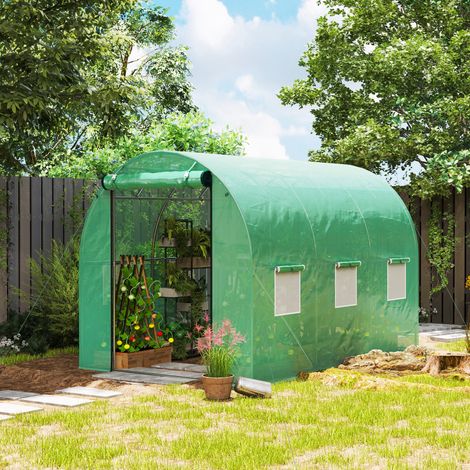 Serre tunnel 3x2x2 m, film anti-UV durable, 6 ouvertures, porte enroulable, parois latérales relevables, abri d'hiver pour tomates avec piquets d'ancrage, vert