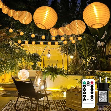 Lanternes Guirlandes Extérieur avec Prise, 11m 30 lanternes LED 8 modes avec Télécommande Timer pour Jardin, Cour, Mariage, Décoration de Festival (Blanc Chaud) (1/5)