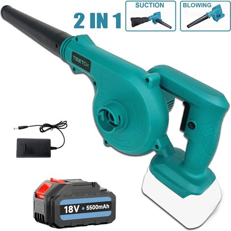 Soffiatori e aspiratori elettrici, soffiatore ad aria senza fili 2 in 1, per pulire le foglie dalla polvere di neve +1 batteria da 5,5 A + caricabatterie rapido, compatibile con batteria Makita