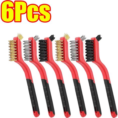(B-6Pcs(2Set)) Brosse de nettoyage en laiton, métal laiton/acier inoxydable/nylon, adaptée aux hottes à gaz, dégraisse et élimine les taches, outil de nettoyage des plaques de cuisson (1/4)