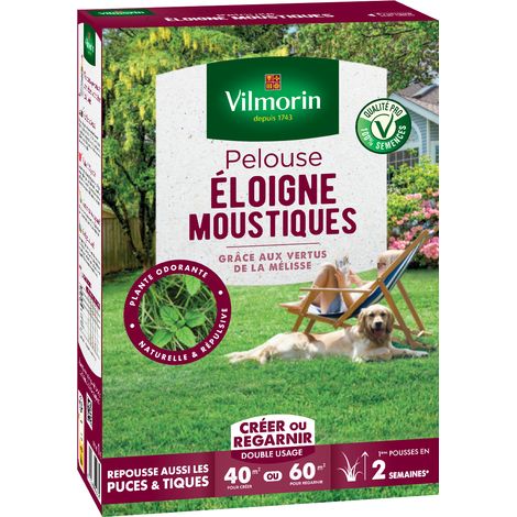 Vilmorin – Pelouse éloigne moustiques 1 kg – Mélisse et graminées – Pour espaces extérieurs – Éloigne les moustiques efficacement