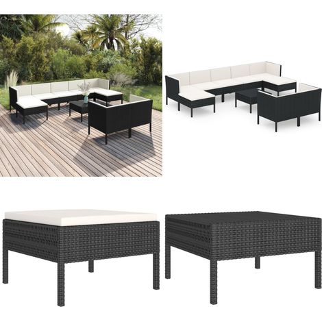 10-tlg. Garten-Lounge-Set mit Auflagen Poly Rattan Schwarz - Gartenmöbeln - Loungemöbel - Outdoor-Möbel - Rattanmöbel - Esszimmergarnitur - Home & Living (1/5)