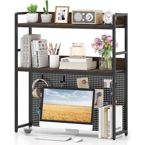 COSTWAY Libreria da Scrivania a 2 Livelli, Scaffale da Tavolo Industriale per Monitor di Computer Fino a 32", Organizzatore di Stoccaggio con Pegboard, per Dormitorio Ufficio e Casa, 94x27x103 cm (1/5)