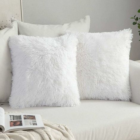 EASYCOMFORT Lot de 2 housses de coussin de canapé en fourrure de luxe, décor de canapé, chambre à coucher, lit, taies d'oreiller décoratives en peluche super douces, 40 x 40 cm, 16 x 16 pouces, blanc (1/5)