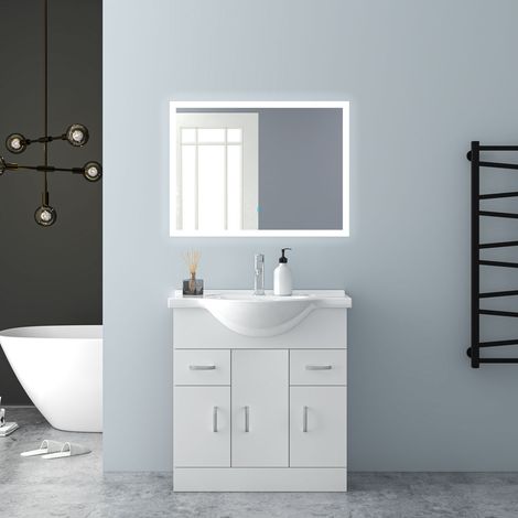 820340 High Gloss White MDF Vanity UnitгмFreestandingгмDetachableгмSoft CloseгмDual-drawerгмThree Door