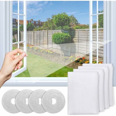 Cuttable Window Mosquito Net, Set of 4 Window Mosquito Nets, Insect Screen, Improved Anti-Insect Fly Mosquito Net with Adhesive Strip, Fine Mesh, Transparent Window Screen 130 (1/5)