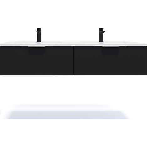 Meuble de salle de bain suspendu double vasque intégrée 140cm 2 tiroirs Noir - Soho (1/5)
