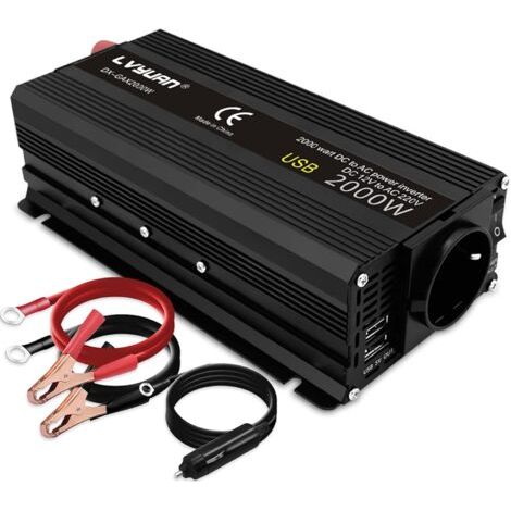 Convertisseur de tension 12V 220V 2000W – Onduleur à onde sinusoïdale modifiée – Port USB pour chargement – Pour équipements électroniques (1/5)