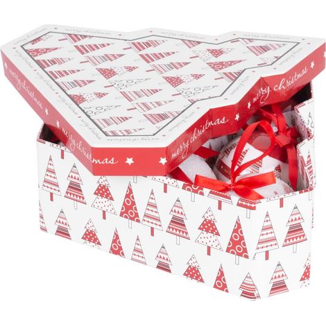 Kugeln MagicHome Weihnachten, mit Bäumen, 6 Stk., 7,5 cm, rot/weiß, für Weihnachtsbaum (1/3)