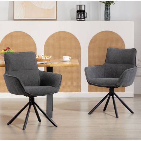 2er-Set Esszimmerstühle drehbar 360°, gepolstert, mit Armlehnen, Dunkelgrau,67x64x87cm (1/5)