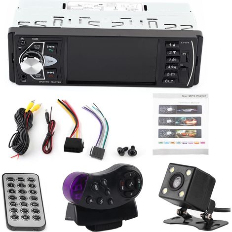GARRYFIZH Lecteur MP5 mains libres Bluetooth HD 4,1 pouces pour voiture, lecture vidéo, radio FM, entrée auxiliaire, carte mémoire, port USB, télécommande (avec caméra) (1/5)