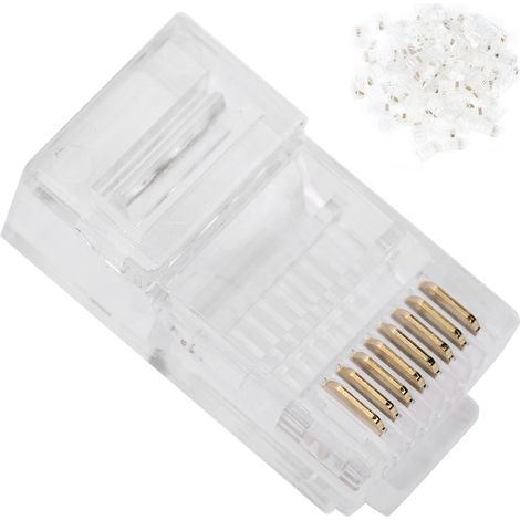 Lot de 100 connecteurs RJ45 Cat5E modulaires non blindés plaqués or pour câbles réseau, destinés aux ordinateurs de jeu et aux routeurs. (1/5)