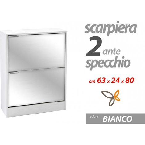 (2c) Scarpiera bianca a ribalta a specchio portascarpe cm 63 x 24 x 80 h(775895-7759001)