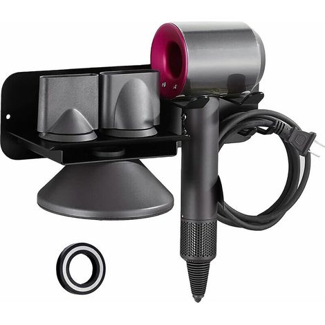 Support de sèche-cheveux Support mural pour sèche-cheveux noir, support de sèche-cheveux auto-adhésif compatible avec le sèche-cheveux Dyson Supersonic, prise d'alimentation, diffuseur et buse - - (1/5)