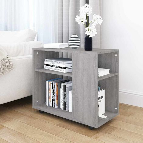 Table d’appoint à roulettes 2 niveaux en bois d’ingénierie gris Sonoma 70 x 35 x 55 cm - PANGIVO (1/5)