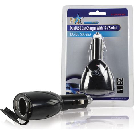 Cargador USB dual con toma para encendedor de coche de 12V HQ