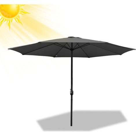 Parasols en aluminium Parasol de jardin avec protection solaire Parasols en porte-à-faux avec manivelle UV30+ (Ø350 cm), Gris (1/5)