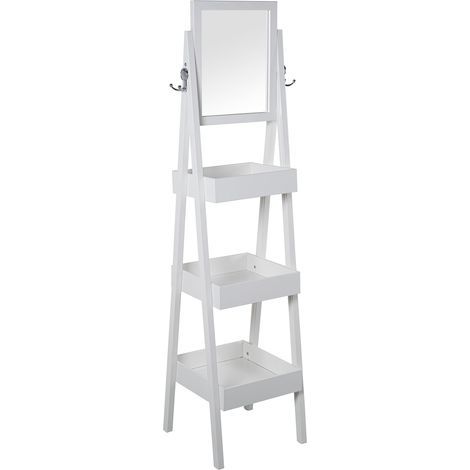 Étagère en Bois avec 3 étagères et Miroir Blanc 35 x 35 x 147 cm, Miroir 30 x 37 cm (1/3)