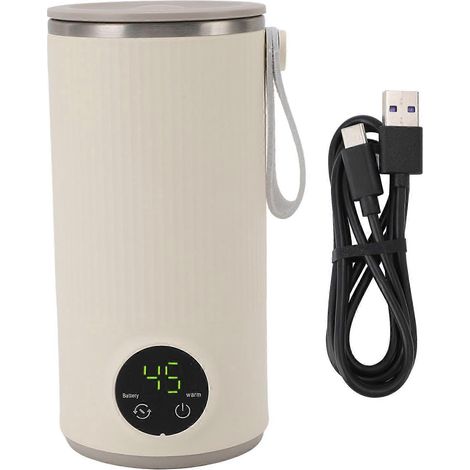 Chauffe-lait portable avec mélangeur, en acier inoxydable et ABS, rechargeable par USB, chauffe jusqu'à 55 °C, sans fil, idéal pour les voyages et pour le café (400 ml). (1/4)