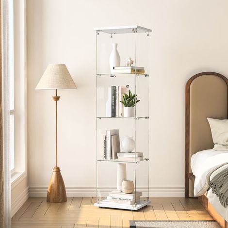 Glasvitrine - TANANT - 42x36x164 cm - 4 Regale - Sicherheitsschloss - Weiß