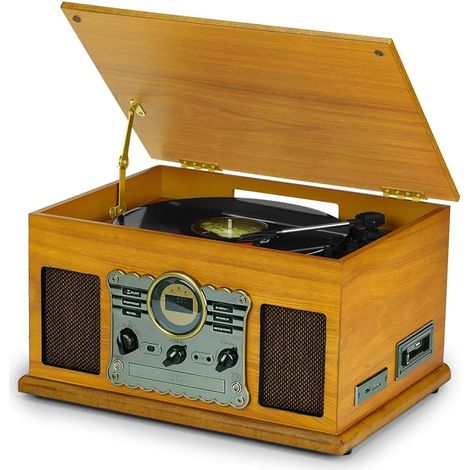 Vinyl Record Player with Bluetooth, Dab+/FM Radio, CD and Tape Player, USB/SD Playback and Record, Built-in Stereo Speakers, Remote Control (1/5)