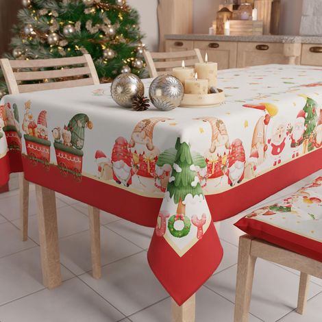 Nappe de Noël Anti-Taches Carrée, Couvre-Table, Cuisine, Motif GNOME X4 Places (140 x 140 cm) 100% fabriquée en Italie (1/5)