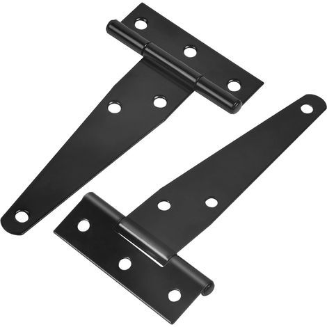 Charnières en T Noires pour Portes et Portails - Set de 2 - 3 pouces - Robuste et Résistant - Pour Clôtures, Cabanons, Armoires en Bois - Vis non incluses (1/5)