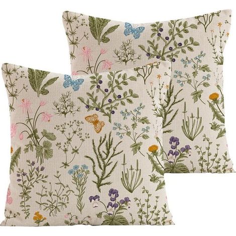 Housse de Coussin 45x45 CM Lot de 2 Housses Coussins Décoratifs Motif Plante à Fleurs Sauvages Vert Sauge pour Maison Salon Chambre Lit Extérieur Housse Oreiller (1/3)