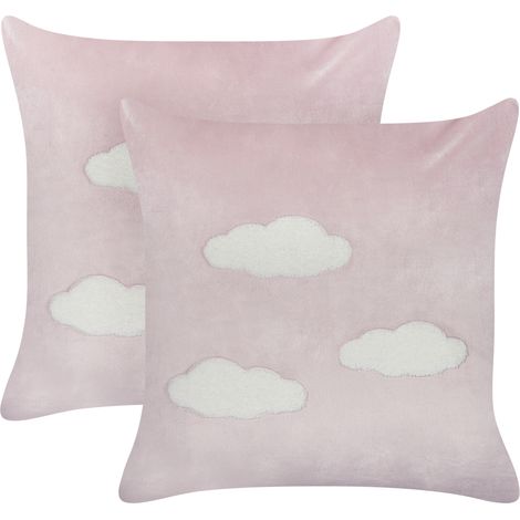 Lote de 2 cojines decorativos de terciopelo bordado con patrón de nubes en color rosa 45 x 45 cm Ipomea