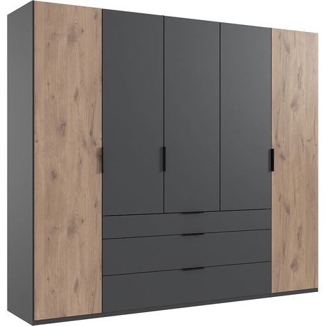 Kleiderschrank 250 cm breit modern in grau mit Eiche BIELLA-43 (1/5)