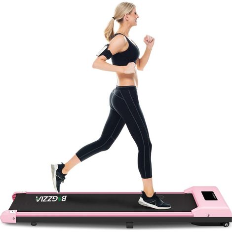 Tapis de course à pied motorisé - BIGZZIA Portable Plat - Avec télécommande et écran LCD - Aucune installation nécessaire - Rose (1/5)