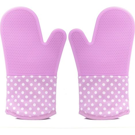 Guantes de cocina antideslizantes de silicona con forro acolchado de algodón y poliéster y capa interior para hacer pan, 1 par - Morado (1/5)