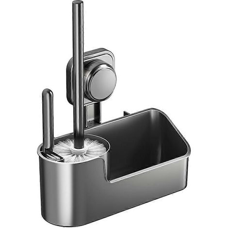 Ensemble porte-brosse WC sans perçage, nettoyant salle de bain, fixation murale, design incliné, base avec fentes de ventilation pour salle de bain (1/5)