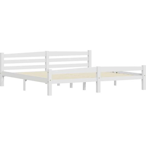Lit adulte pour 2 personnes, Structure de lit, Assemblage Facile, Blanc Bois de pin massif 200x200 cm OIB4625E (1/5)
