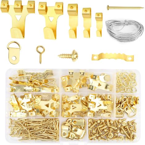 220 ganchos para marcos de fotos, ganchos de pared de metal, kit de colgadores de cuadros, ganchos de metal resistentes con tornillos para lienzos, fotos, relojes y espejos.
