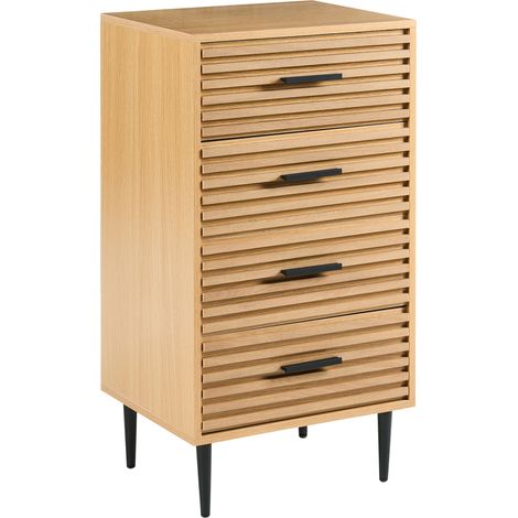Cómoda moderna 4 cajones almacenaje estructura de MDF patas de hierro marrón claro Keith