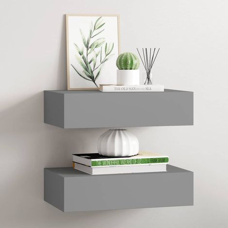 Estantes de pared con cajón 2 uds MDF gris 40x23,5x10 cm