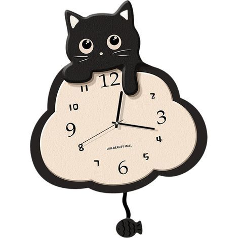 Dekorative Wanduhr in Katzenform, kreatives Pendel für Wohnzimmer und Inneneinrichtung. (1/4)