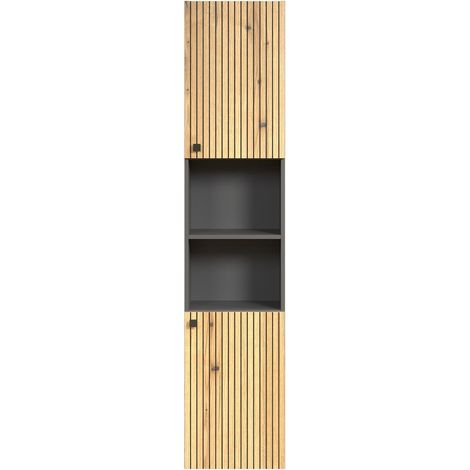 PureBliss Hochschrank Bad Eiche Dekor, antrazit. (1/5)