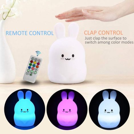 Lampada da comodino per bambini, luce notturna per neonati, coniglio in silicone, 9 colori, lampada da comodino per cameretta dei bambini, telecomando, luce notturna a LED ricaricabile (1/4)