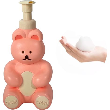 Flacon pompe à mousse en forme d'ourson mignon, grande capacité, distributeur de savon moussant pour visage, corps et mains, rose (1/5)