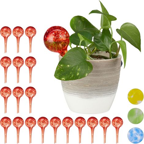 Globes d’arrosage, lot de 20, distributeur eau, irrigation plantes et fleurs, outil de bureau, Ø 6cm, 75ml, verre, rouge