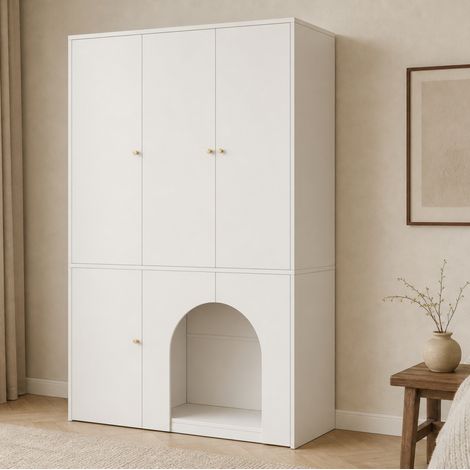 Armario ropero (120x50x200 cm), con barra de colgar y baldas, diseño arqueado, MDF, blanco (1/5)